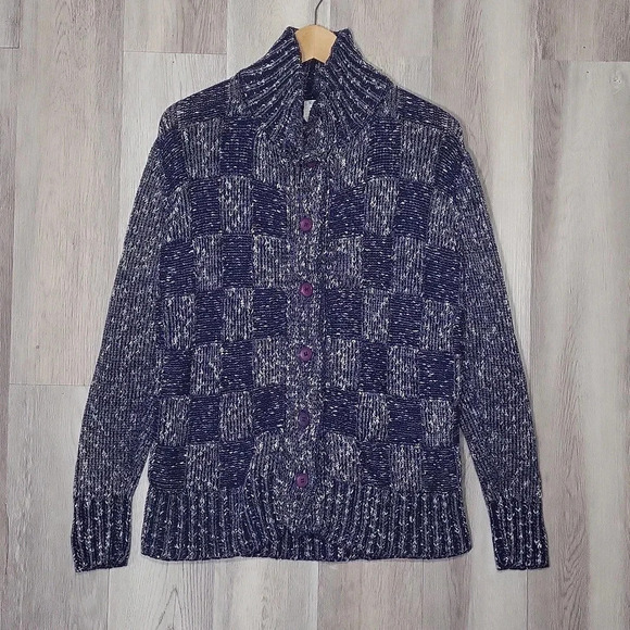Sears Vintage Blue Checkered Collared Buttoned Long Sleeve Cardigan Womens‎ - Picture 1 of 7